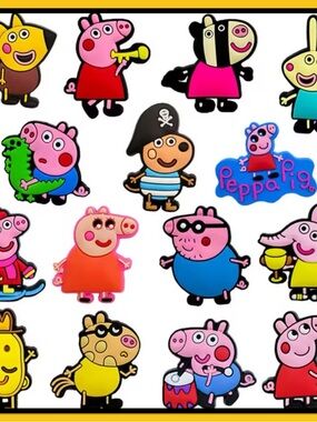 Peppa Pig 15 Character Shoe-Charms Colorful Cartoon Figures